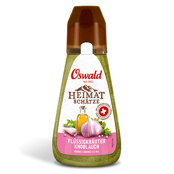 Petite bouteille Herbes liquides à l’ail Trésors locaux, Sauces, Oswald
